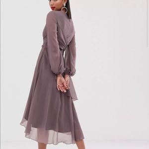 ASOS DESIGN wrap waist midi dress with double layer skirt and long sleeve NWT